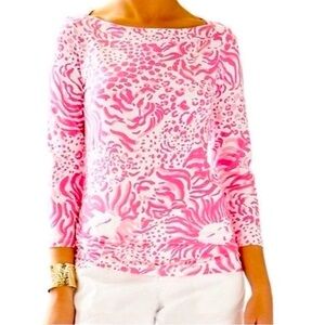 Lilly Pulitzer Andie boat neck, stretchy top three-quarter sleeves